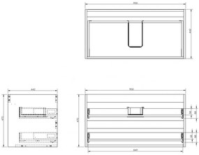 Mexen Box-A, závesná skrinka 90 cm, 2 zásuvky, orech, 91AX0-0900-470-2-86