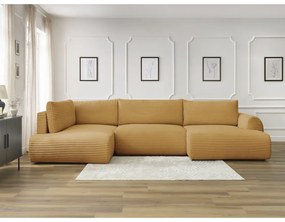 Menčestrová rozkladacia rohová pohovka v horčicovej farbe (pravý roh/do "U") Lucien – Bobochic Paris