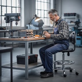 Pracovná dielenská stolička ARTI I — kov, čierna, nosnosť 130 kg