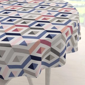 Biante Bavlnený okrúhly obrus Sandra SA-573 Modro-ružovo-sivé kosoštvorce Ø 80 cm