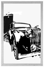 Plagát čiernobiele retro auto s abstrakciou - 30x45 white