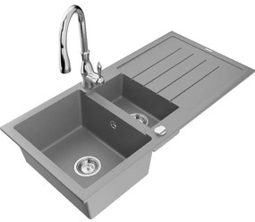 Mexen Andres, 1,5-komorový granitový drez 1000x500x200 mm a drezová batéria Savita, šedá, 6515-71-672601-00