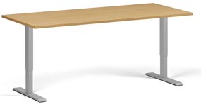 Výškovo nastaviteľný stôl, 180x80 cm, 2 motory, sivá podnož, buk