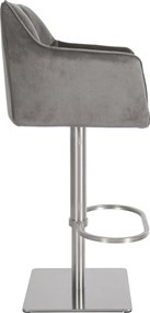 Barová stolička Damaso E - zamat, nerez rám - Sivá
