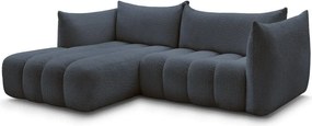 Tmavomodrá rohová pohovka z textílie buklé (ľavý roh/s leňoškou) Azra – Bobochic Paris