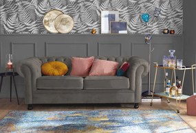 Pohovka Chesterfield, stredně šedá látka