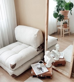 Rozkládací futonové křeslo Kadife Teddy krémové