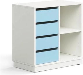 Úložná skrinka CASPER, 4 zásuvky, 2 priehradky, so soklom, biela/sky blue