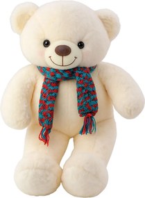 LEAN Toys Plyšový medvedík s farebným vlneným šálom biely 55 cm