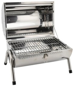 Prenosný gril na drevené uhlie lesklý chróm