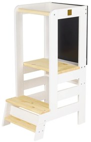 Biela/v prírodnej farbe učiaca veža z borovicového dreva Montessori – Meowbaby