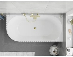 Mexen Silo, rohová voľne stojaca ryhovaná vaňa, pravá, 150 x 75 cm, biela-šedá, zlatý lesklý prepad, 52891507562P-50