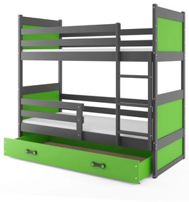 Poschodová posteľ 90 x 200 cm Ronnie B (grafit + zelená) (s roštami, matracmi a úl. priestorom). Vlastná spoľahlivá doprava až k Vám domov. 1056624