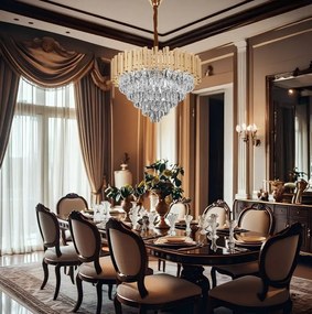 Toolight Toolight, krištáľové závesné svietidlo 60cm, 8xE14, G052-CP, zlatá, OSW-08946