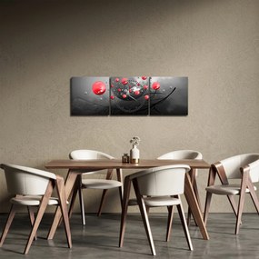 Obraz červených abstraktných gulí (s hodinami) (90x30 cm)