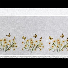Dekorstudio Kuchynská záclonka FLORA s potlačou narcisov a čipkou 150x60cm