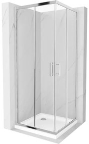 Mexen Rio, štvorcový sprchovací kút s posuvnými dverami 70(dvere) x 70(dvere) x 190 cm, 6mm číre sklo, chrómový profil + biela sprchová vanička SLIM, 860-070-070-01-00-4010
