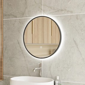 Erga Emma, okrúhle LED zrkadlo 60cm, čierny kovový rám, 1380 lm, 6500K, zadné osvetlenie, ERG-V01-201-6060-BK