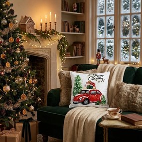 Vianočný dekoračný vankúš s autíčkom Merry Christmas - 45*45*4 cm