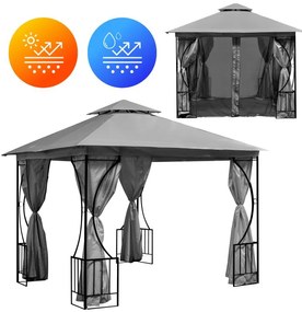 Luxusný záhradný pavilón 3x3x2,8 m - sivý - moskytiéra + plné steny