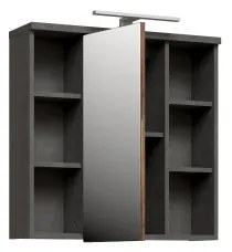 Nástenná kúpeľňová skrinka VENOM so zrkadlom antracit/hnedá