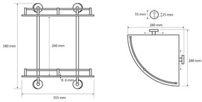 Sapho, X-ROUND E polička sklo roh dvojitá s hrazdou 270x390x270mm, chróm, XR604