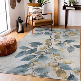 Prateľný koberec vo svetlomodrej a zlatej farbe 160x230 cm Golden Leaves – Mila Home