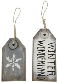 Biela a šedá antik vianočná ozdoba ceduľka Winter - 9*1,5*20 / 9*1,5*16 cm