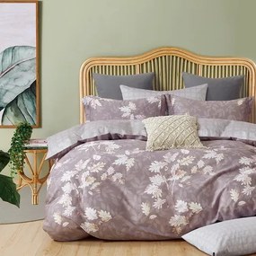 Sivo béžové obojstranné bavlnené posteľné obliečky s motívom rastlín