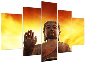 Obraz - Budha s červenožltým pozadím (150x105 cm)