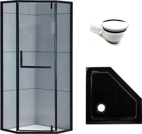 BPS-koupelny Päťuholníkový sprchový kút HYD-PK4026B 90x90 čierna/transparent + vanička HYD-PSV-ST07B čierna
