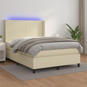 Boxspring posteľ s matracom a LED krémová 140x200 cm umelá koža 3139267