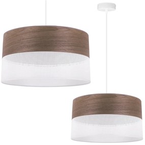 Light Home Závesné svietidlo Wood, 1x hnedá orechová dýha/biele plastové tienidlo, (fi 40cm)