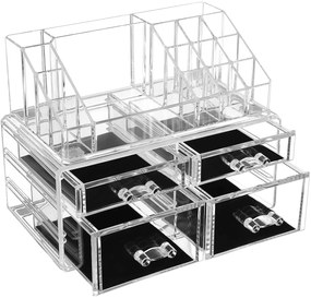 Organizér s 4 zásuvkami na makeup a kozmetiku, priehľadný