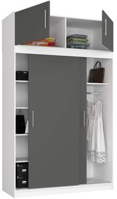 Šatní skříň s posuvnými dveřmi a nástavcem MONO CLP 150 cm bílá/grafitově šedá