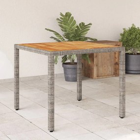 Záhradný stôl s akáciovou doskou, sivý 90x90x75 cm, polyratan 365530