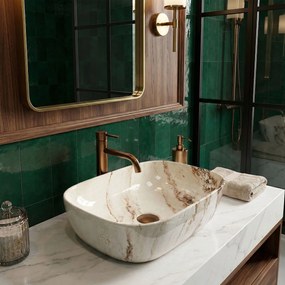 Rea Belinda Marrone Shiny, umývadlo na dosku 465×330×135 mm, imitácia kameňa Marrone, REA-U3601