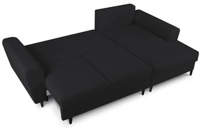 Čierna rozkladacia/s úložným priestorom rohová pohovka z textílie buklé (pravý roh/s leňoškou) Kyoto – Cosmopolitan Design