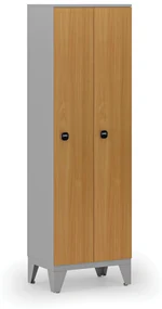 Drevená šatníková skrinka, 2 oddiely, 1910 x 600 x 400 mm, RFID zámok, sivá/buk