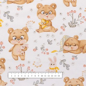 Biante Detský bavlnený oválny obrus Sandra SA-524 Roztomilé medvedíky na bielom 60x100 cm