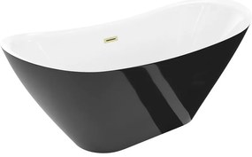 Mexen Lotos, voľne stojaca vaňa 170 x 75 cm, biela/čierna, zlatý matný prepad, 52051707775-55