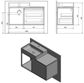 Sapho, SKARA umývadlová skrinka 100x49,5x46,5cm, čierna matná/dub Alabama, CG004-2222