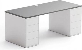 Kancelársky písací stôl s úložným priestorom BLOCK B03, 180x80 cm, biela/grafit