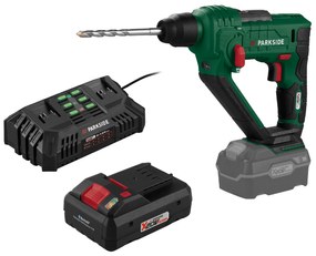 Parkside® Aku vŕtacie kladivo Pabh 20-Li D4 + Smart akumulátor 20 V/4 Ah + Dvojitá nabíjačka na akumulátor 20 V/2x 4,5 A (800011785)