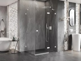 Mexen Lunar, pravostranný výklopný sprchový kút 75 x 90 cm, 8mm číre sklo, biely profil, 834-075-090-20-00-P
