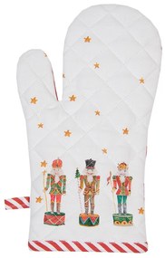 Bielo-červená bavlnená chňapka so luskáčikmi Happy Little Christmas - 18*30 cm