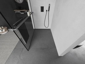 Mexen Kioto+ L, sprchová zástena Walk-In s poličkou a vešiakom 80 x 200 cm, 8mm číre sklo čierny vzor, grafitový profil, 800-080-123-66-70