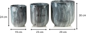 Sada 3 ks keramických květináčů NEVA MARBLE V modrá/šedá