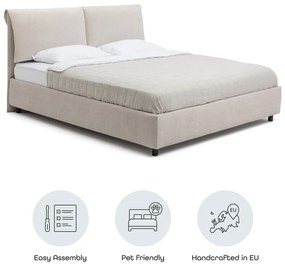 Béžová čalúnená dvojlôžková posteľ s úložným priestorom s roštom 160x200 cm Myra Pillow – Bonami Selection