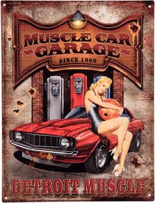 Antik nástenná kovová ceduľa Muscle Car Garage - 25*1*33 cm